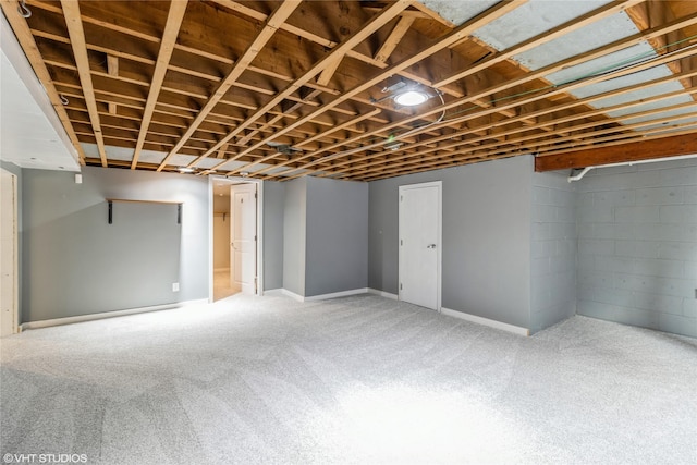 basement featuring carpet flooring