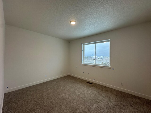 carpeted spare room with a textured ceiling