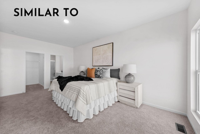 carpeted bedroom featuring a spacious closet and a closet