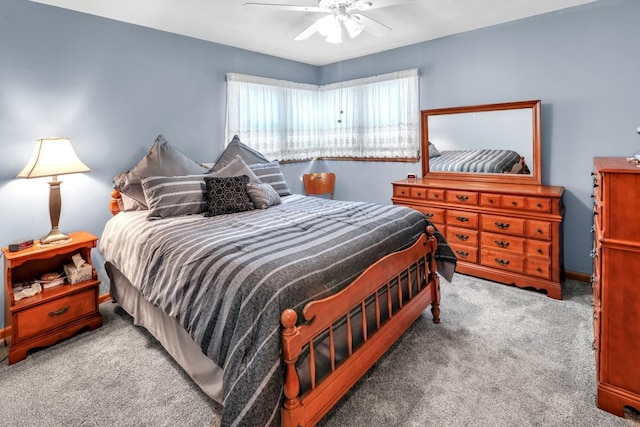 bedroom featuring ceiling fan and carpet floors