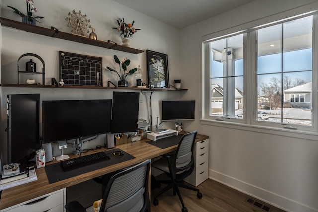 office area with hardwood / wood-style flooring