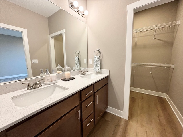 1677 20th Ave SE, Altoona, IA 50009 - full bathroom with wood finished floors, baseboards, double vanity, and a walk in closet