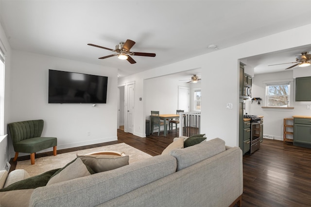 living room featuring dark wood-type flooring