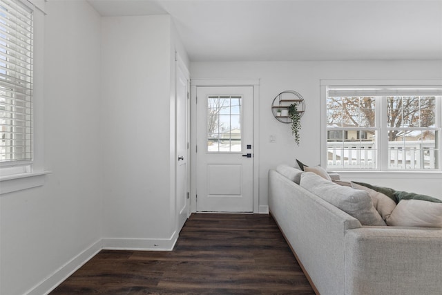 interior space with dark hardwood / wood-style flooring