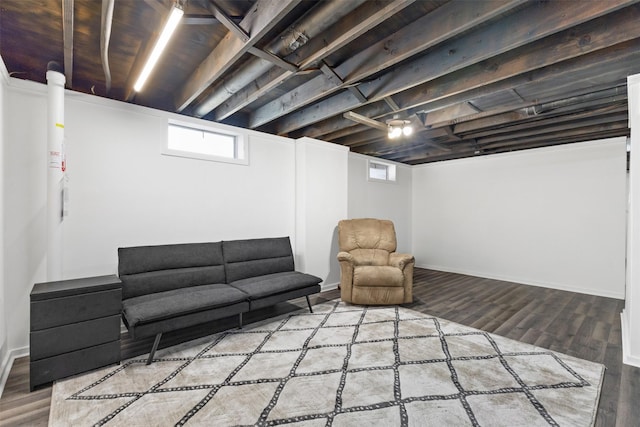 basement with wood-type flooring