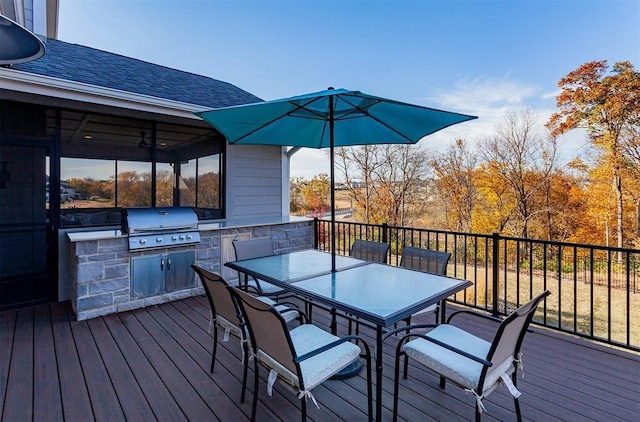 wooden terrace featuring area for grilling and grilling area