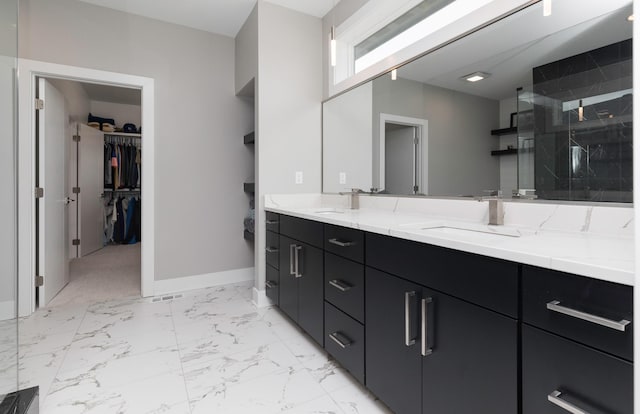 bathroom with vanity and walk in shower