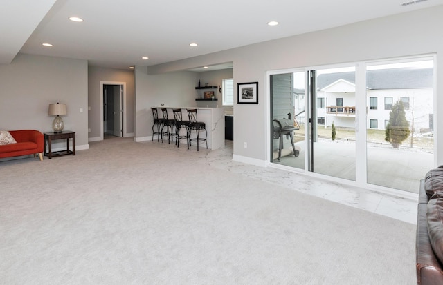 living room with carpet