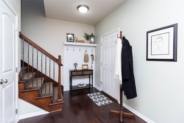 foyer with dark hardwood / wood-style floors