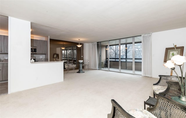 living room with carpet floors and expansive windows