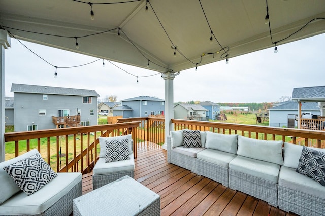 931 Breakwater Pl, Polk City, IA 50226 - deck with outdoor lounge area, a residential view, and a yard