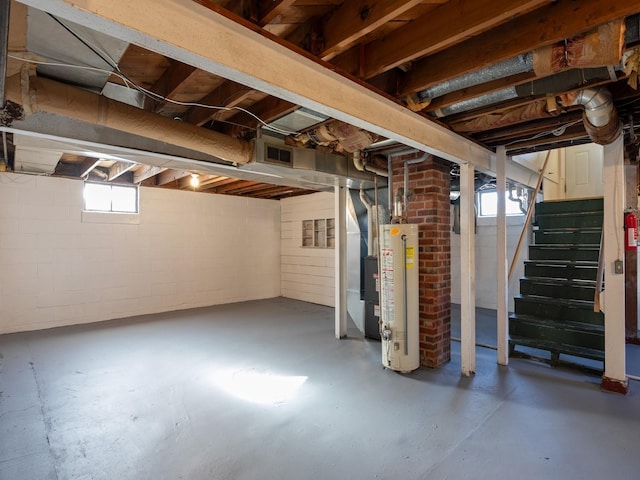 basement with water heater