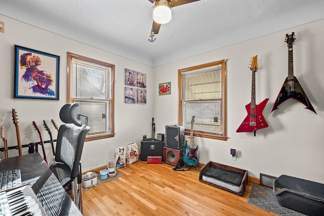 home office featuring wood-type flooring, a textured ceiling, and plenty of natural light