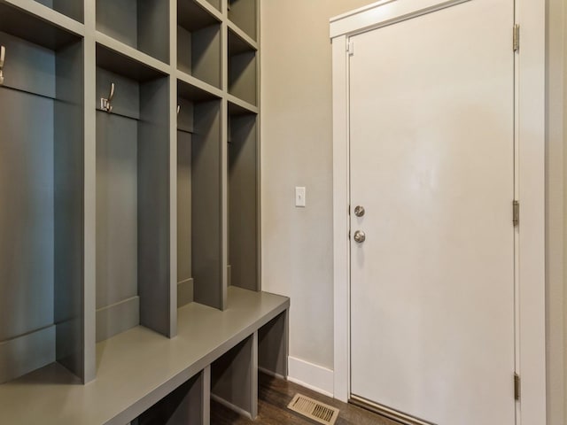 mudroom featuring dark wood-type flooring