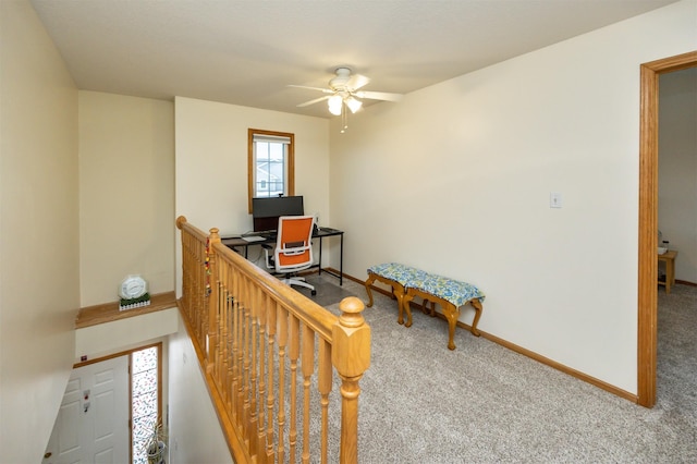 office space featuring carpet flooring and ceiling fan