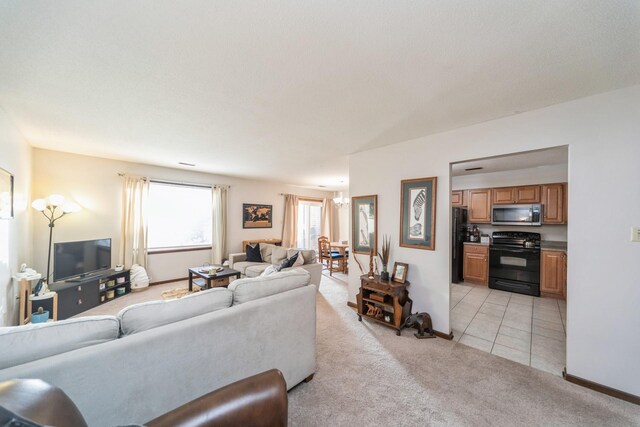 living room with light tile patterned floors