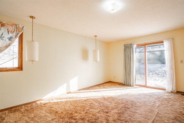 unfurnished room featuring carpet flooring and a textured ceiling