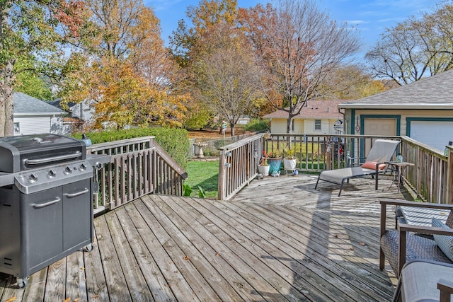 wooden terrace featuring grilling area