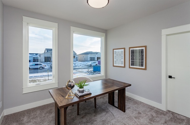 office space with light colored carpet