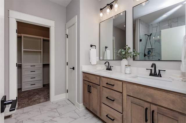 bathroom featuring vanity and walk in shower