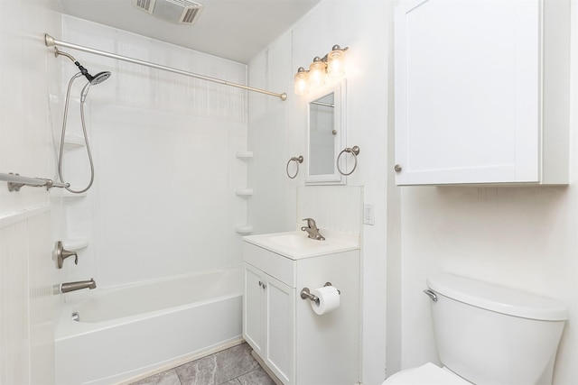 full bathroom with shower / bathing tub combination, vanity, and toilet