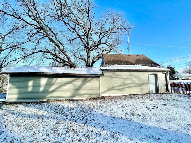 view of snow covered exterior