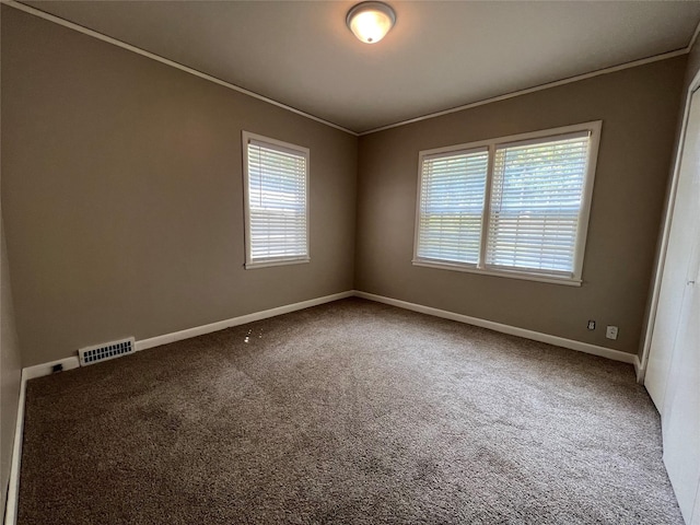 carpeted empty room with crown molding and a wealth of natural light