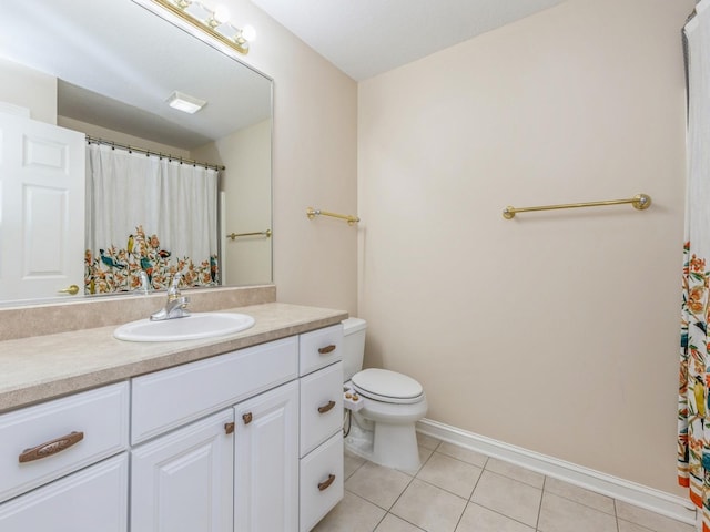 bathroom featuring tile patterned flooring, vanity, and toilet