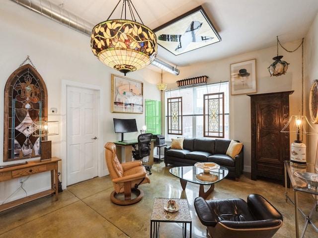 living room with concrete floors