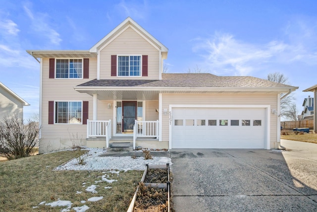 view of front facade featuring a garage and covered porch