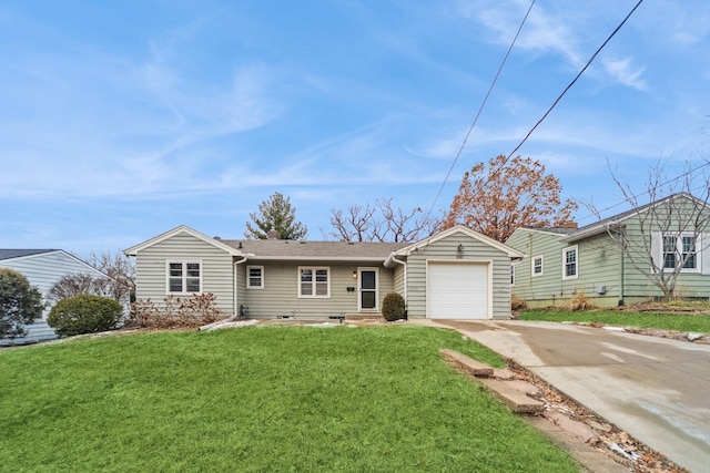 ranch-style house with a front lawn and a garage