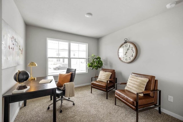 office space featuring carpet floors and baseboards