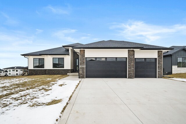 prairie-style home with a garage