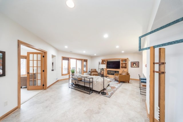 living room featuring french doors