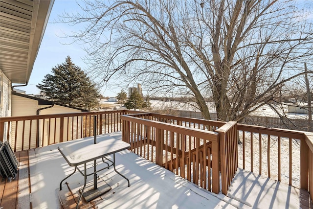 view of snow covered deck