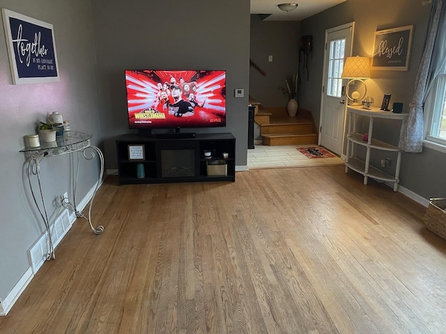 living room with hardwood / wood-style floors