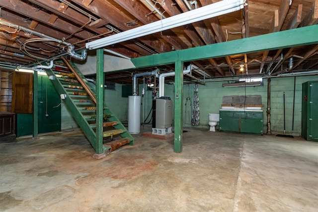 basement featuring gas water heater