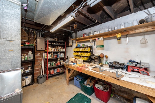 basement featuring a workshop area