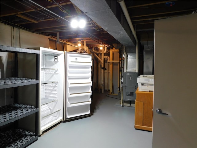 basement featuring heating unit