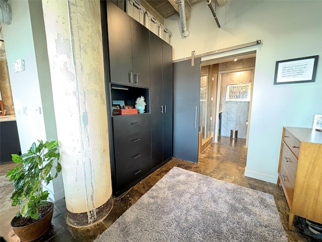 kitchen featuring a barn door