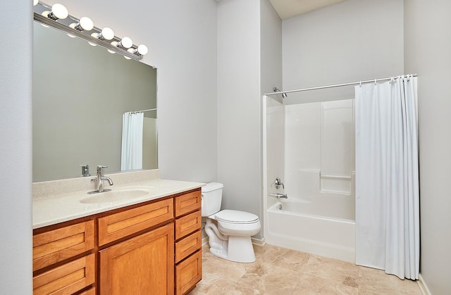 bathroom featuring shower / tub combo, vanity, and toilet