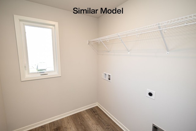 washroom featuring washer hookup, wood-type flooring, and electric dryer hookup