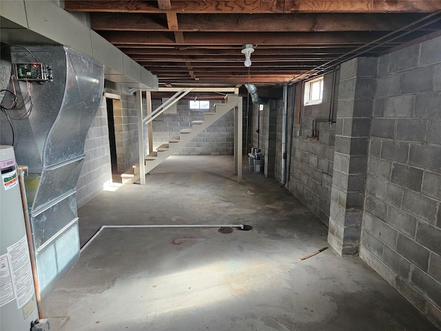 basement featuring gas water heater