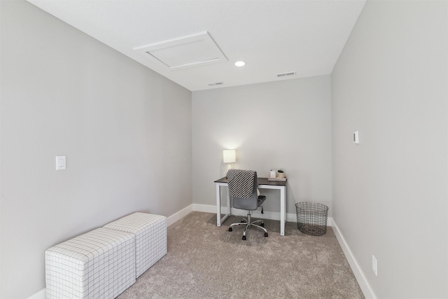 18256 Alderleaf Dr, Clive, IA 50325 - home office with baseboards, carpet, recessed lighting, and visible vents