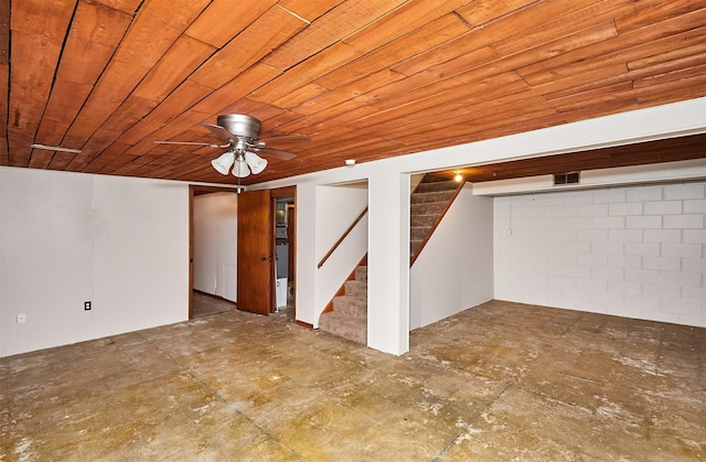 basement with wooden ceiling