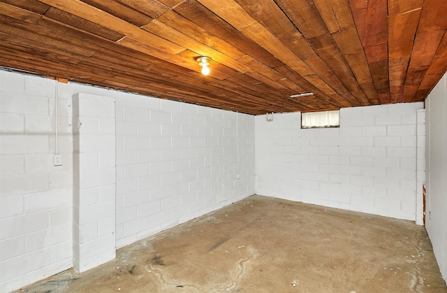 basement featuring wooden ceiling