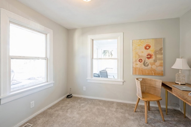 view of carpeted home office