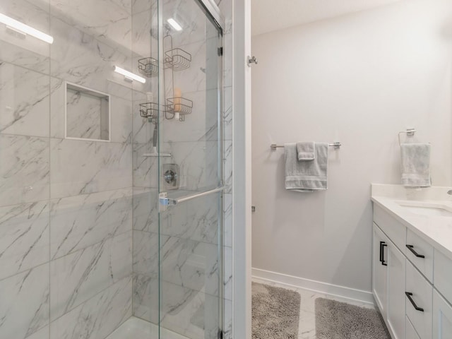 bathroom featuring vanity and walk in shower