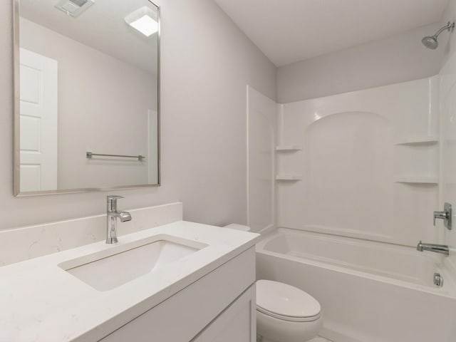 full bathroom with toilet, shower / bath combination, and vanity