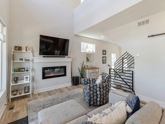 living room with light wood-type flooring